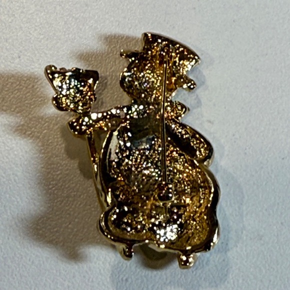 Vintage Snowman Brooch Pin Sparkly Enamel Top Hat Holiday Winter Festive Jewelry - Picture 3 of 3